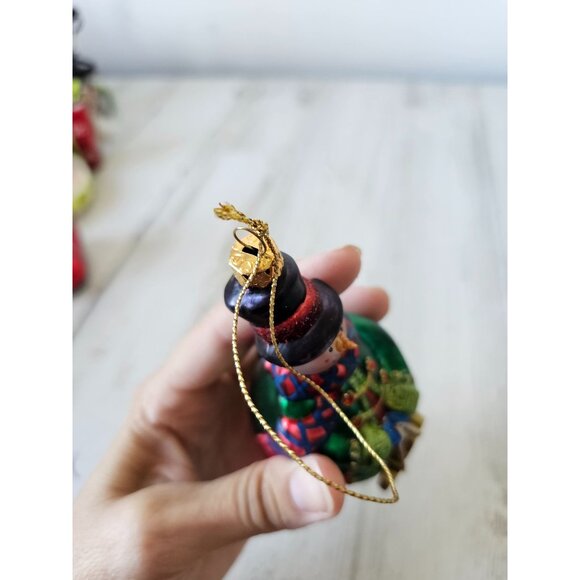 Glass snowman Joy ornament green glitter rhinestone Xmas tree - Picture 6 of 9